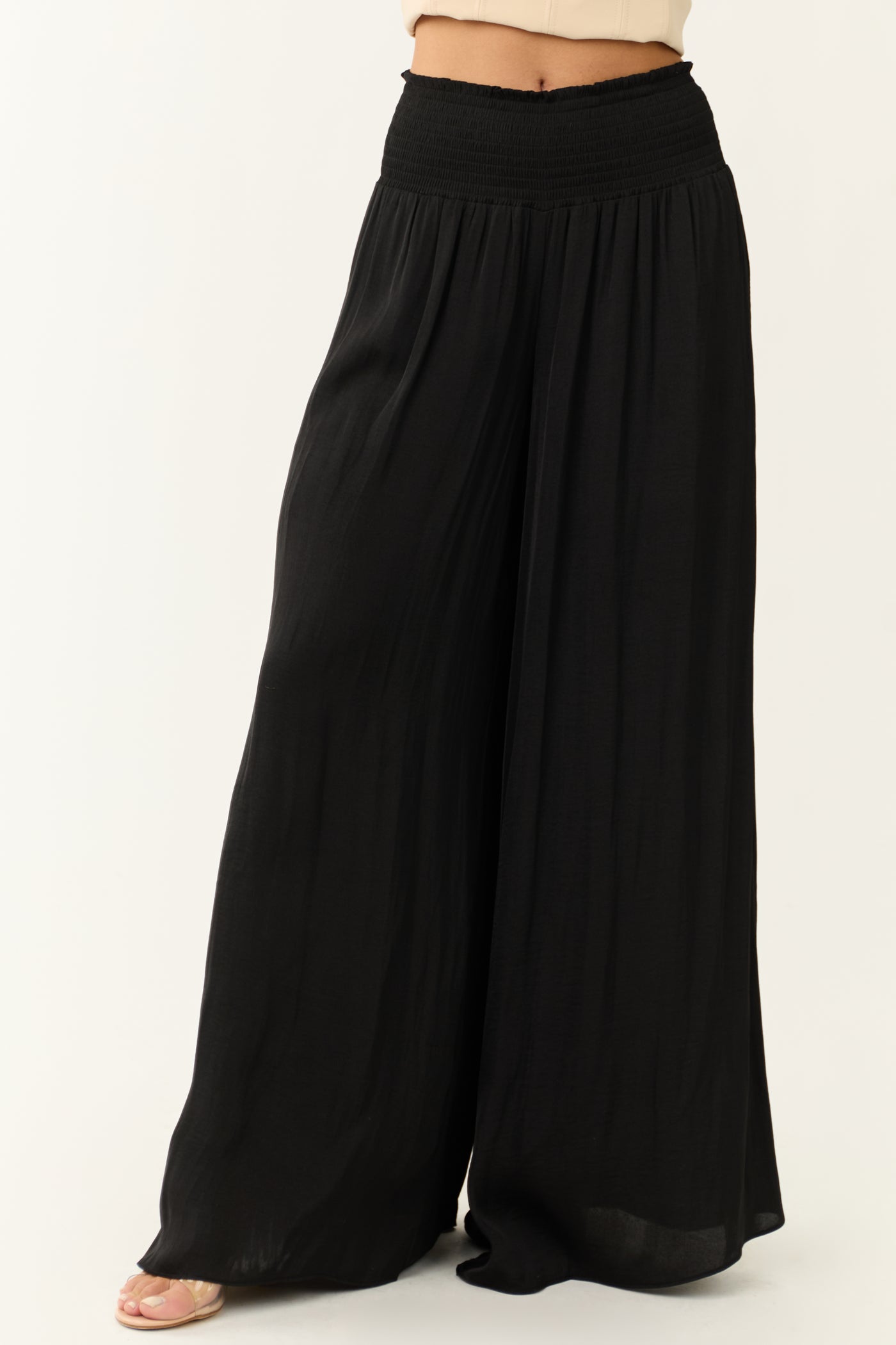 Black Wide Leg Smocked High Rise Pants