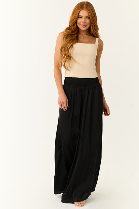 Black Wide Leg Smocked High Rise Pants