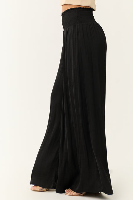 Black Wide Leg Smocked High Rise Pants