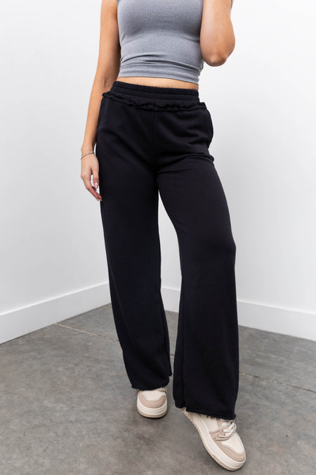 Black Wide Leg Smocked Waist Soft Knit Pants