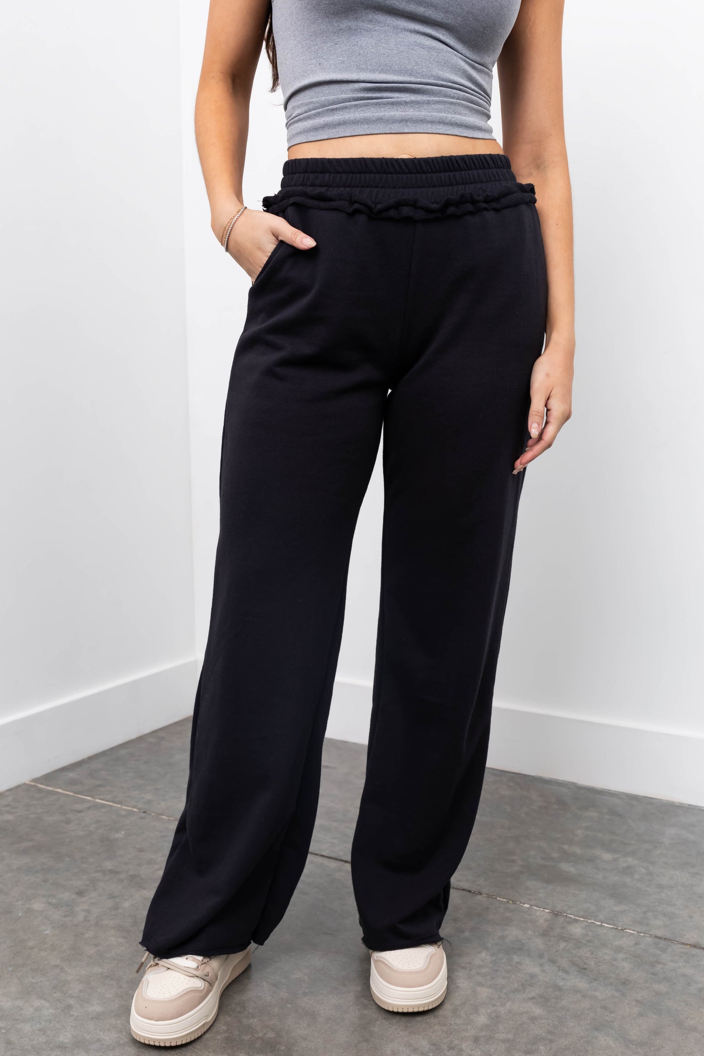 Black Wide Leg Smocked Waist Soft Knit Pants