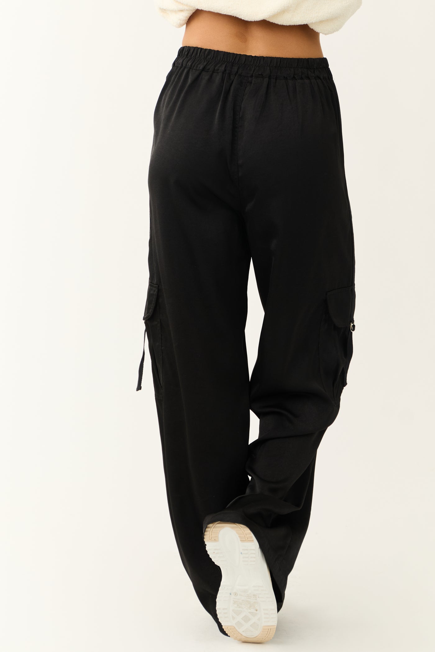 Black Wide Leg Strapped Cargo Pocket Pants