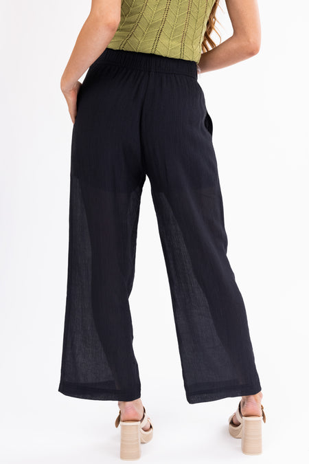 Black Wide Leg Textured Woven Pants