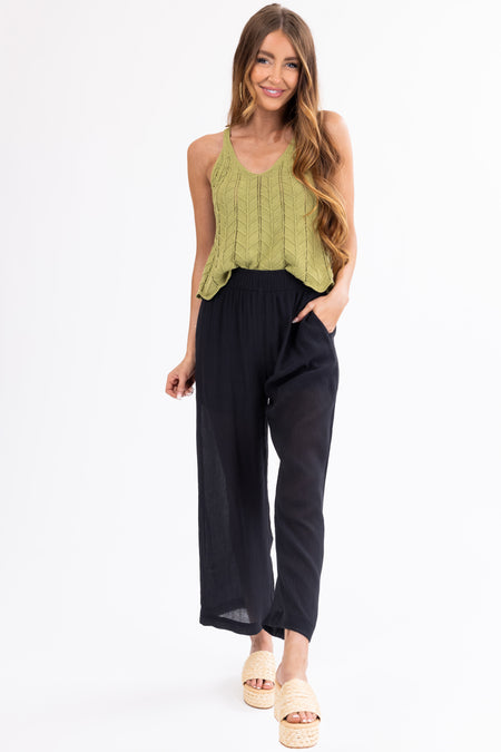 Black Wide Leg Textured Woven Pants