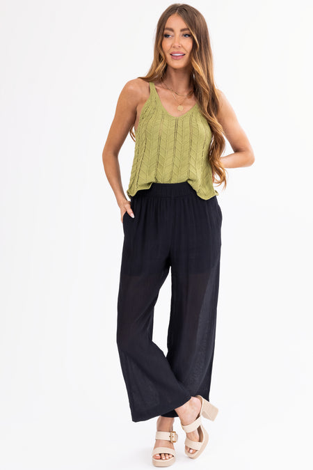 Black Wide Leg Textured Woven Pants