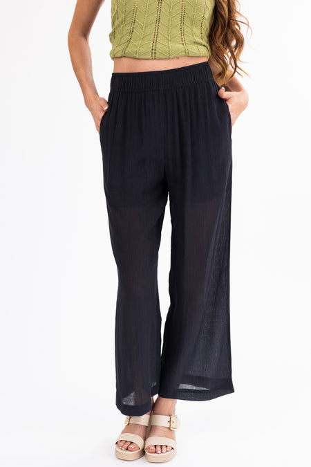 Black Wide Leg Textured Woven Pants