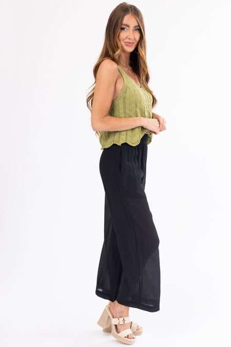 Black Wide Leg Textured Woven Pants