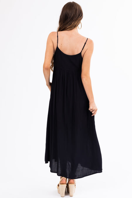 Black Woven Strapless Flowy Midi Dress