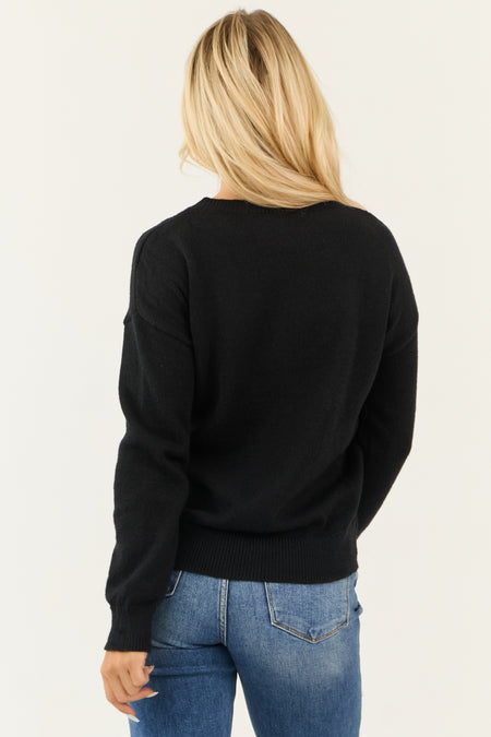 Black 'XOXO' Glitter Patch Long Sleeve Sweater