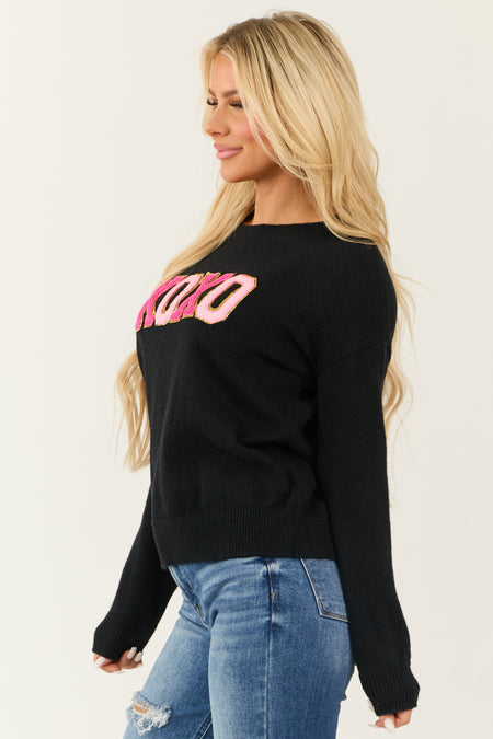 Black 'XOXO' Glitter Patch Long Sleeve Sweater