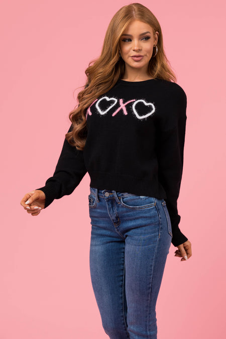 Black 'XOXO' Tinsel Graphic Mid Length Sweater