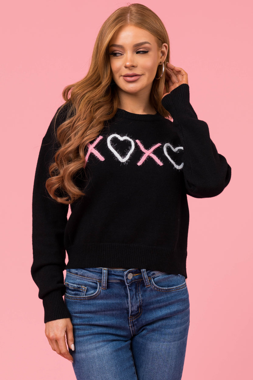 Black 'XOXO' Tinsel Graphic Mid Length Sweater