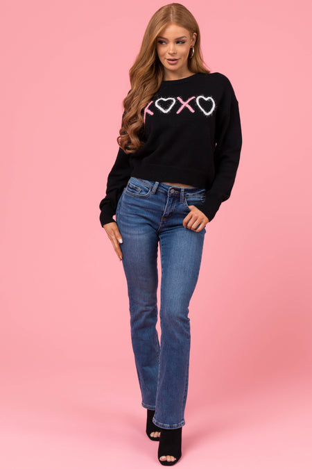 Black 'XOXO' Tinsel Graphic Mid Length Sweater