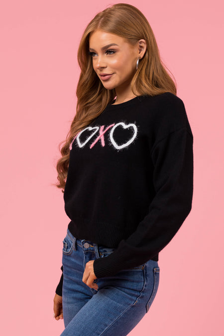 Black 'XOXO' Tinsel Graphic Mid Length Sweater