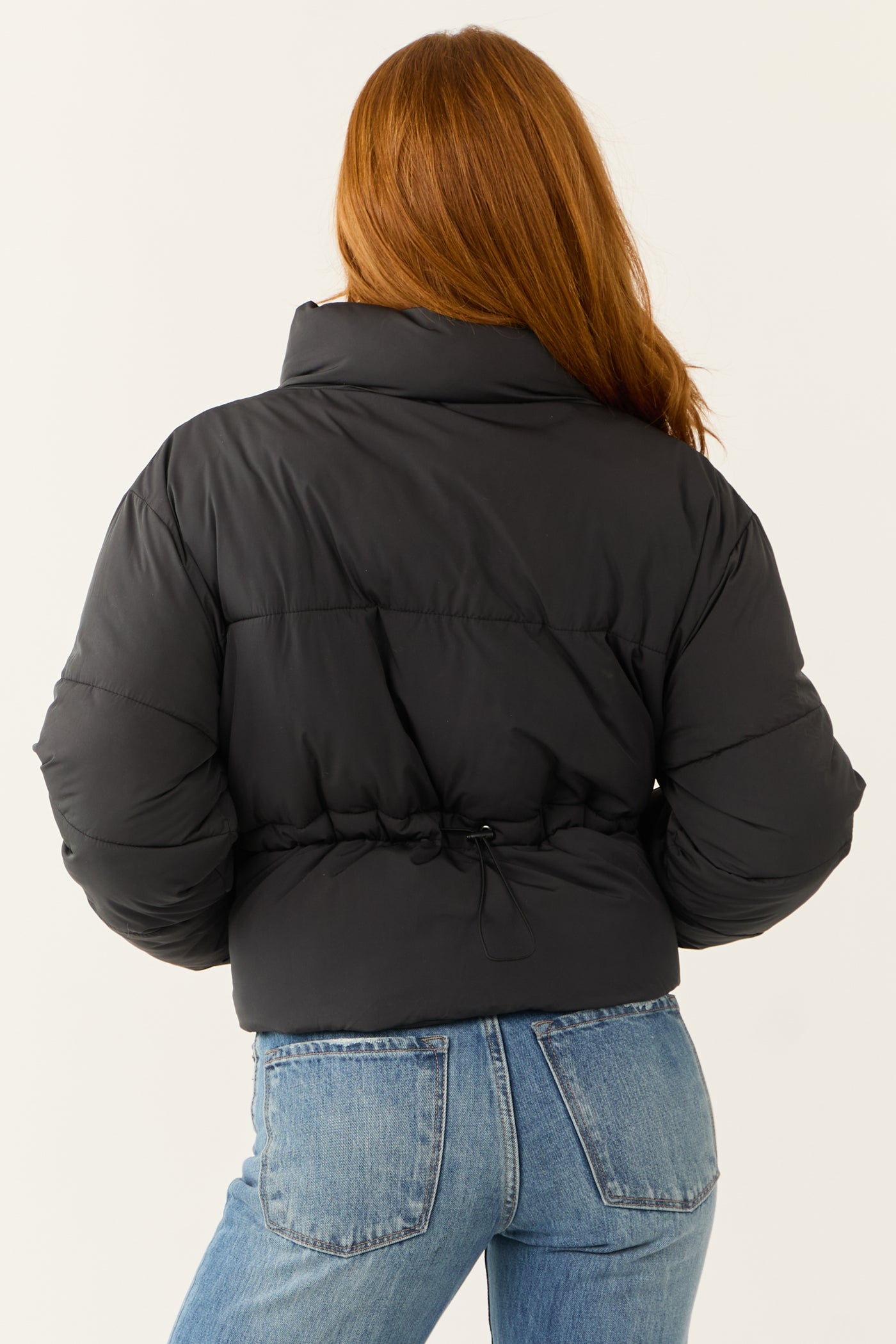 Black Zip Up Collared Quilted Puffer Jacket