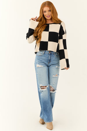 Black and Almond Checkered Print Sweater