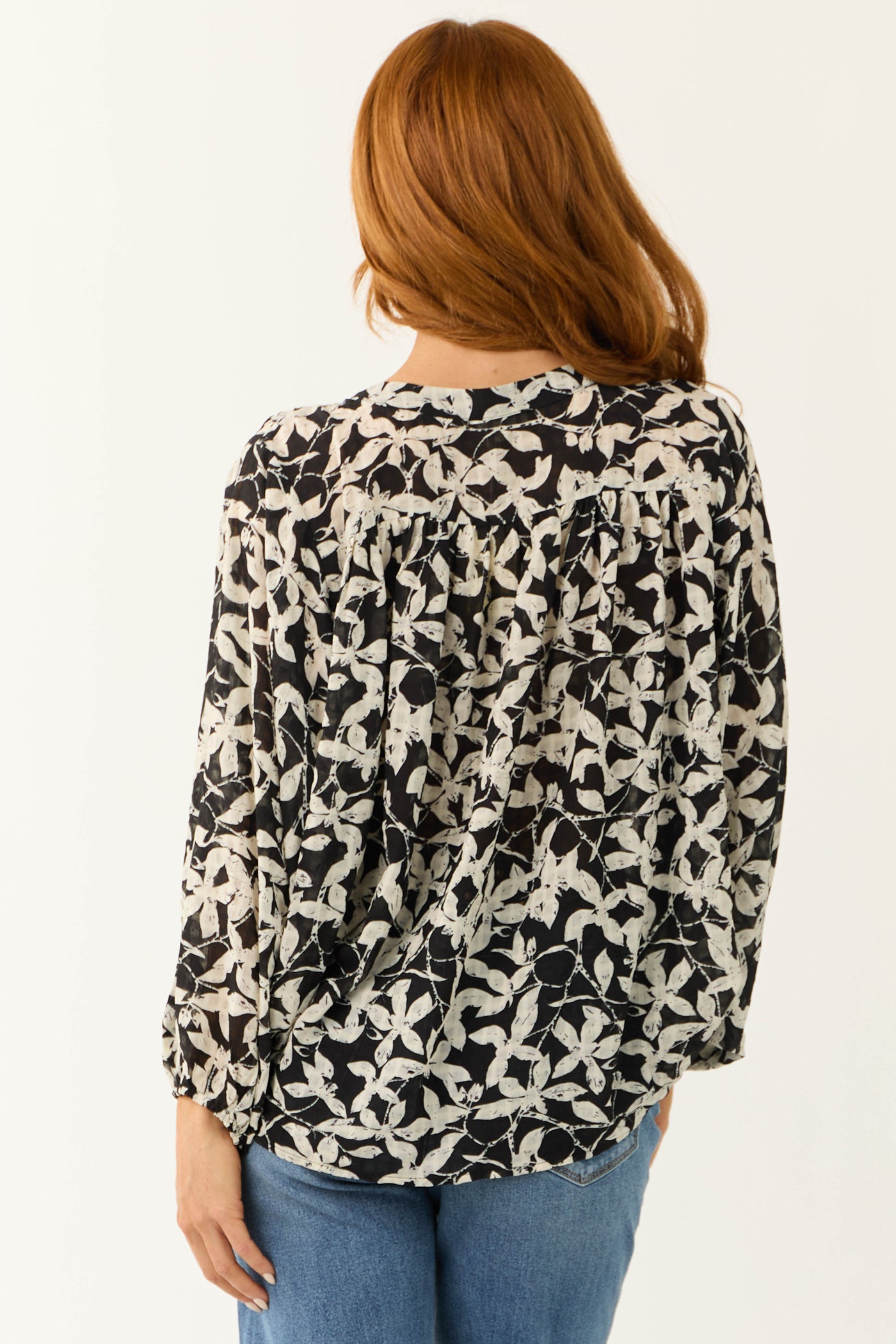 Black and Coconut Floral Print Buttoned Top