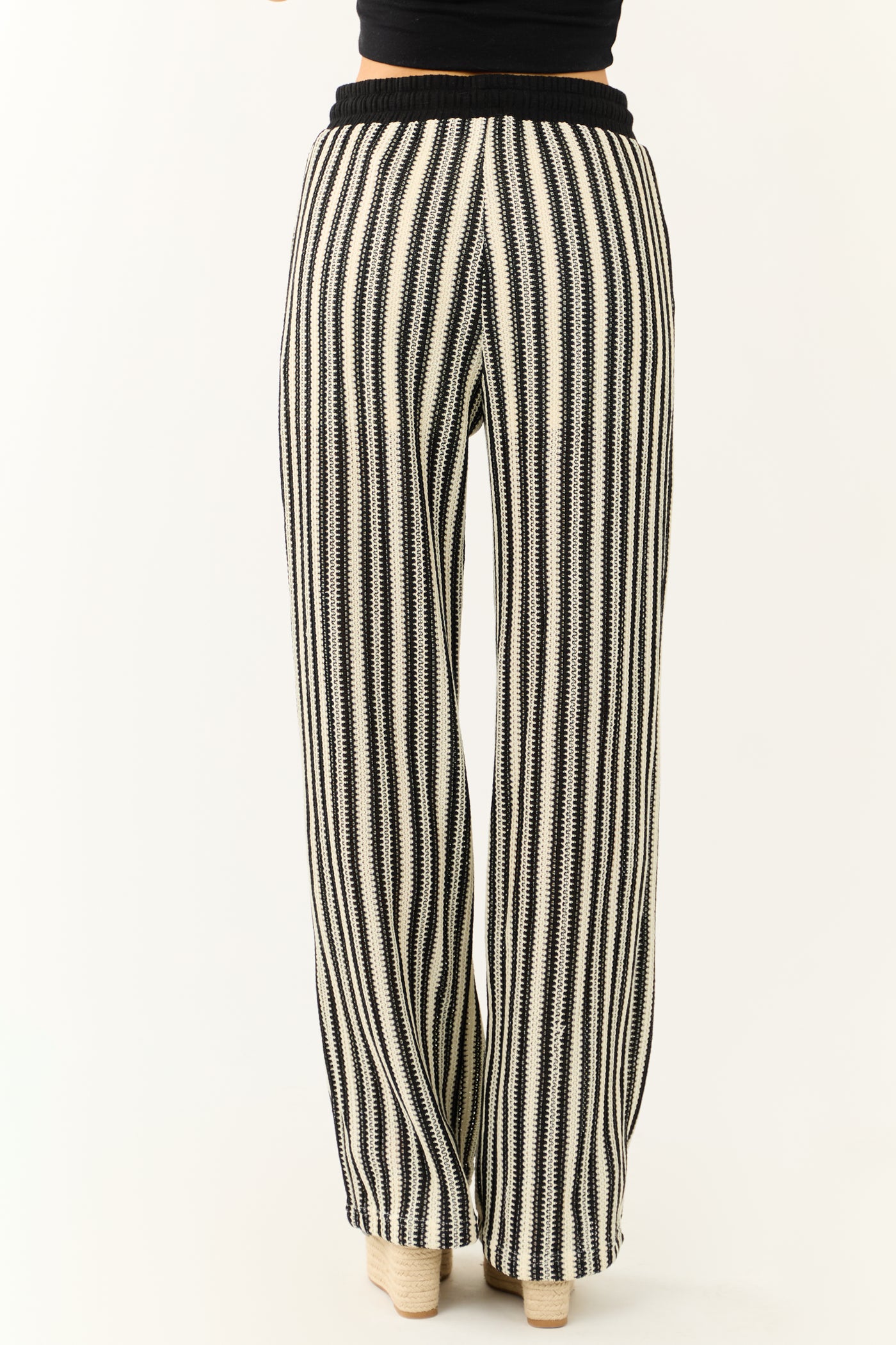 Black and Cream Striped Knit Wide Leg Pants