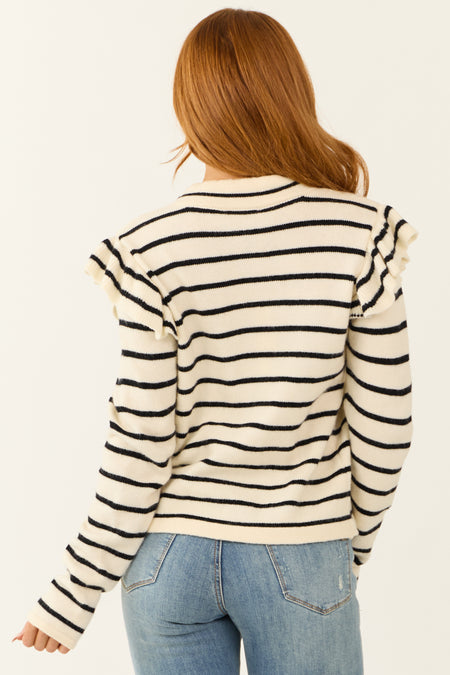 Black and Cream Striped Mock Neck Sweater