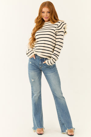 Black and Cream Striped Mock Neck Sweater