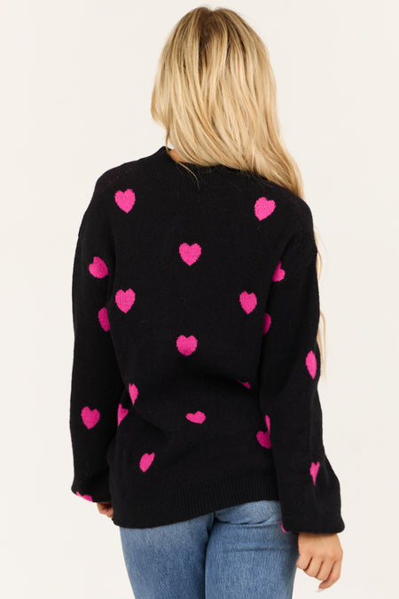 Black and Fuchsia Heart Pattern Sweater