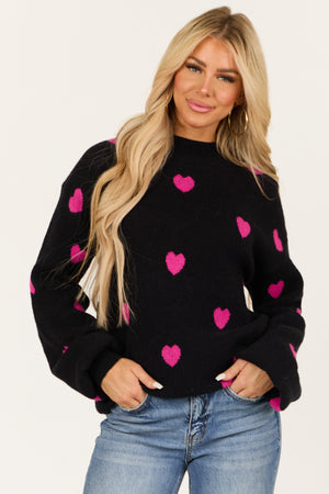 Black and Fuchsia Heart Pattern Sweater