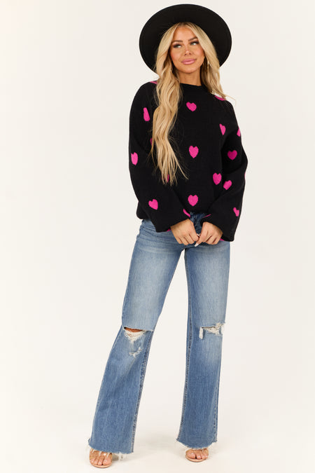 Black and Fuchsia Heart Pattern Sweater