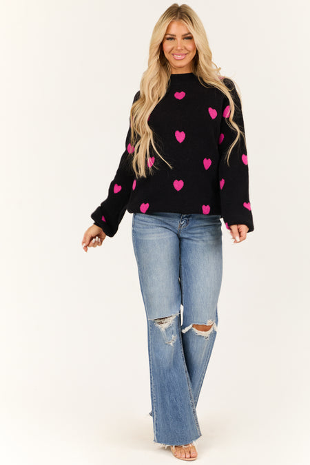 Black and Fuchsia Heart Pattern Sweater