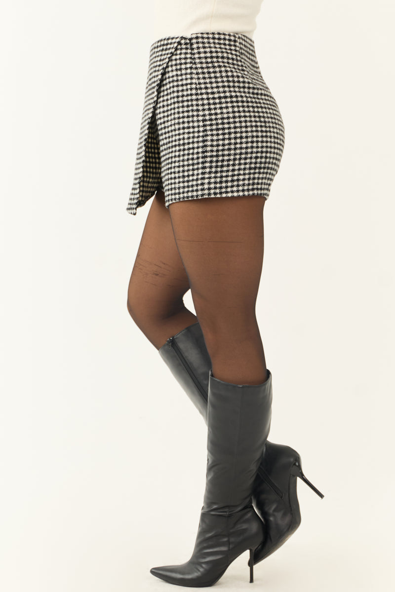 Black and Ivory Houndstooth Tweed Wrap Skort