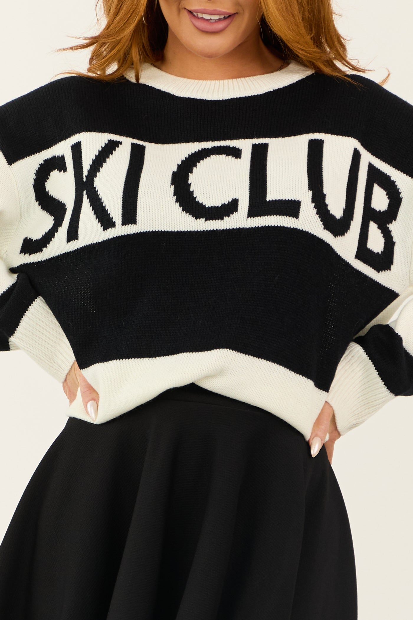 Black and Ivory 'Ski Club' Striped Knit Sweater