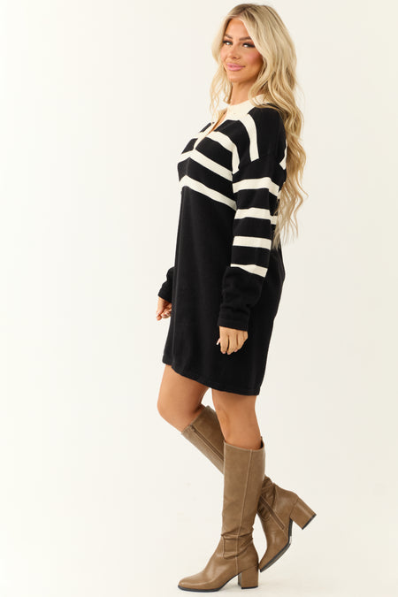 Black and Ivory Striped Short Sweater Dress