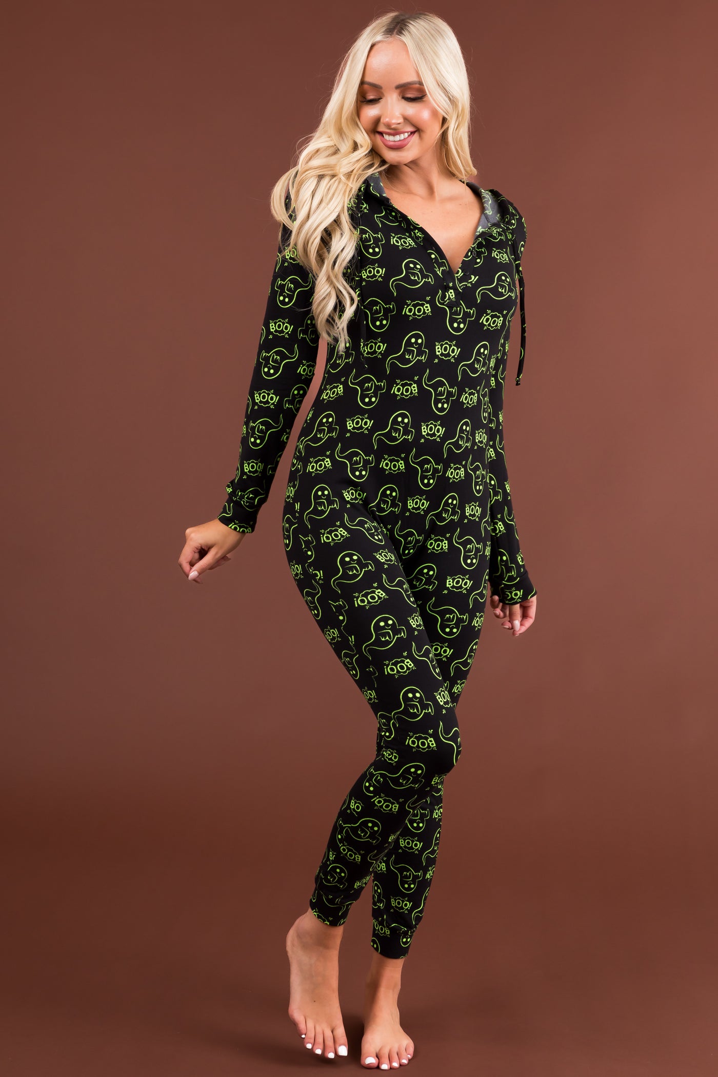 Black and Neon Green Ghost Button Up Onesie