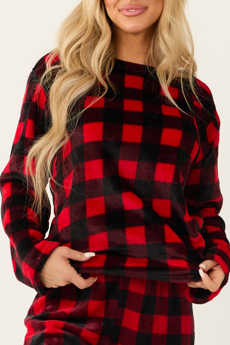 Black and Ruby Checkered Plaid 2 Piece Soft Pajama Set