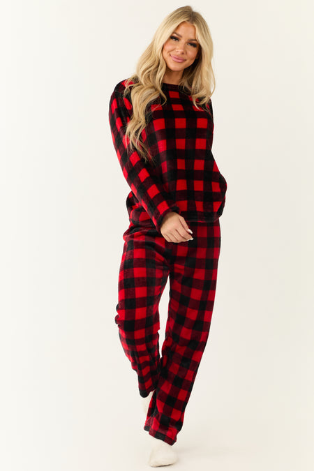 Black and Ruby Checkered Plaid 2 Piece Soft Pajama Set