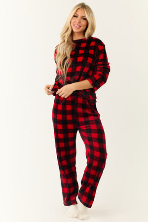 Black and Ruby Checkered Plaid 2 Piece Soft Pajama Set