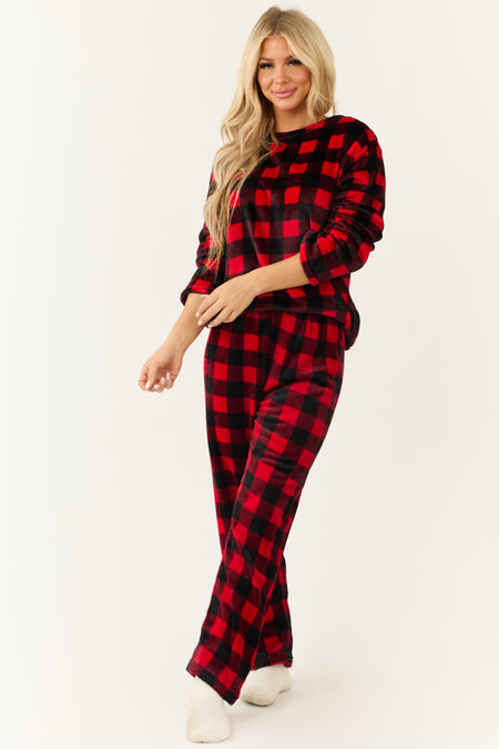 Black and Ruby Checkered Plaid 2 Piece Soft Pajama Set