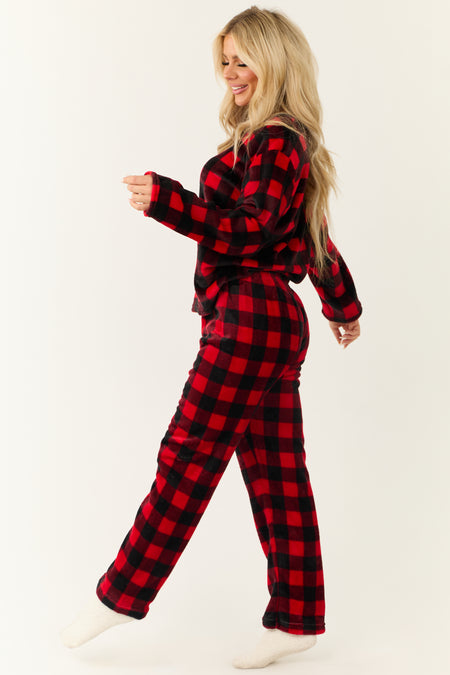 Black and Ruby Checkered Plaid 2 Piece Soft Pajama Set