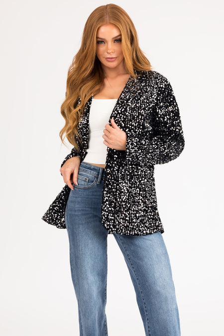 Black and Silver Sequin Velvet Blazer