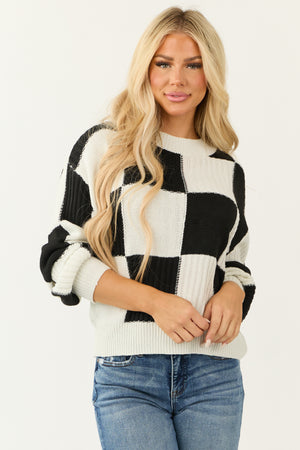 Black and White Checkered High Neck Sweater