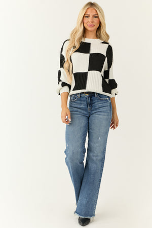 Black and White Checkered High Neck Sweater