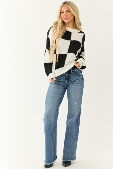 Black and White Checkered High Neck Sweater