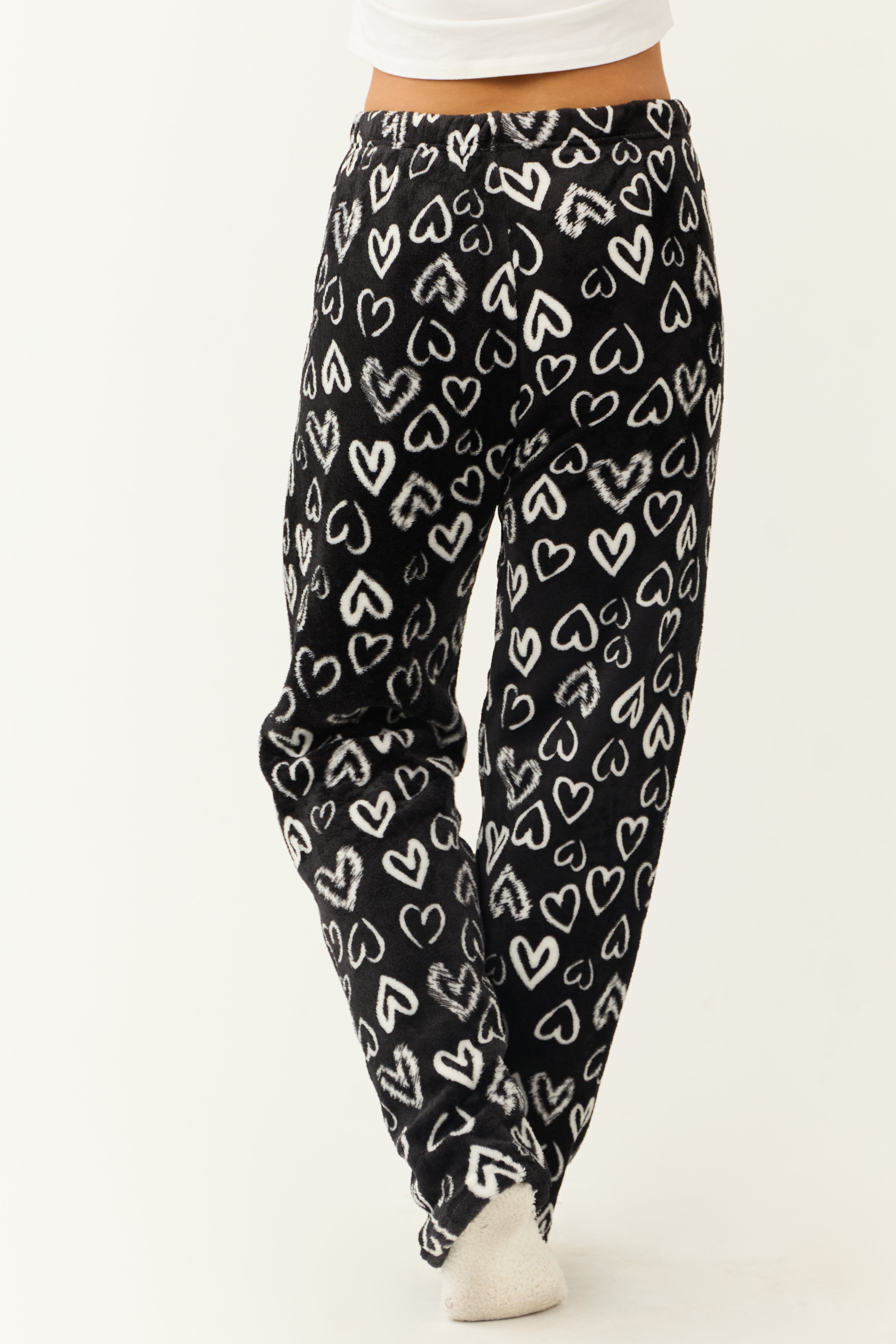 Black and White Heart Fleece Pajama Pants