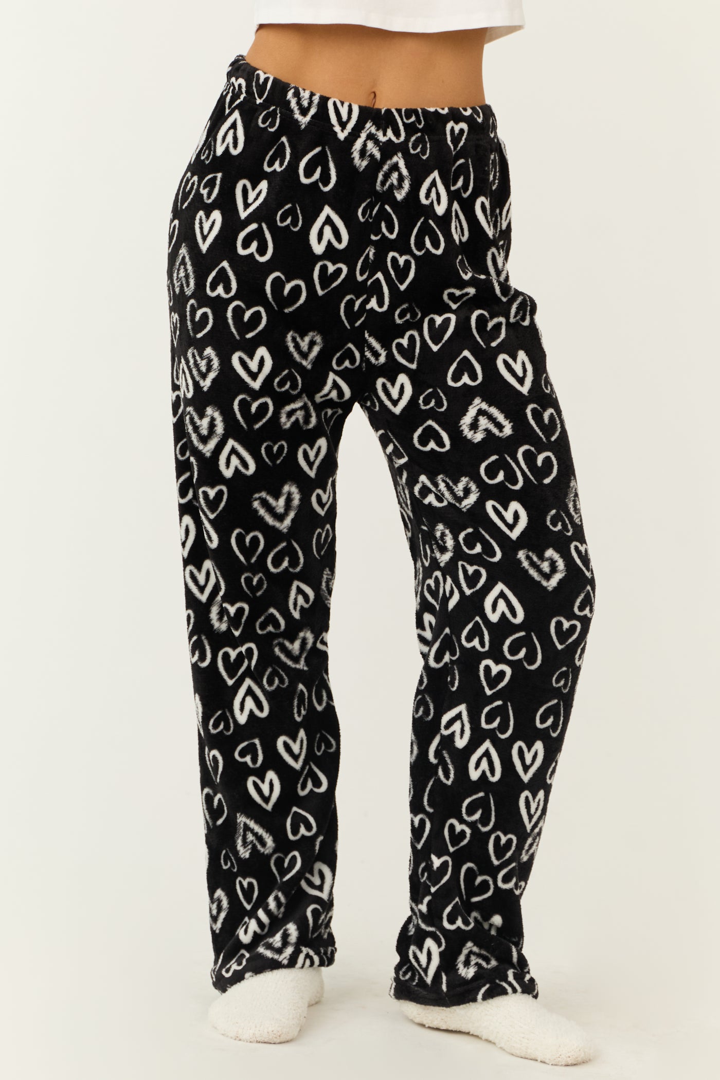 Black and White Heart Fleece Pajama Pants