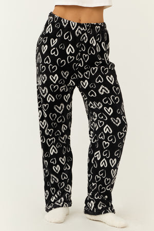 Black and White Heart Fleece Pajama Pants