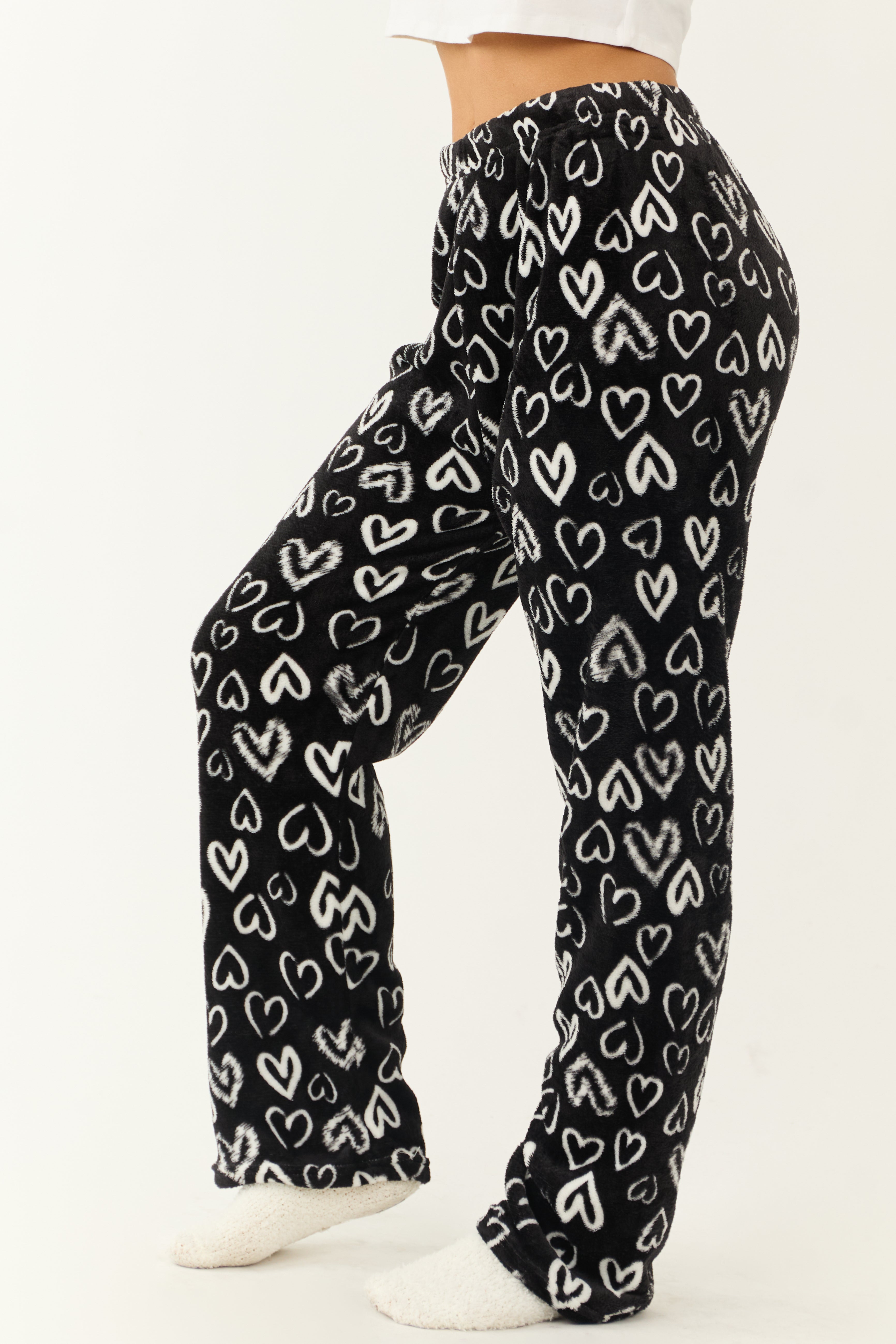 Black and White Heart Fleece Pajama Pants