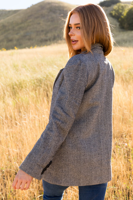 Black and White Herringbone Pattern Blazer