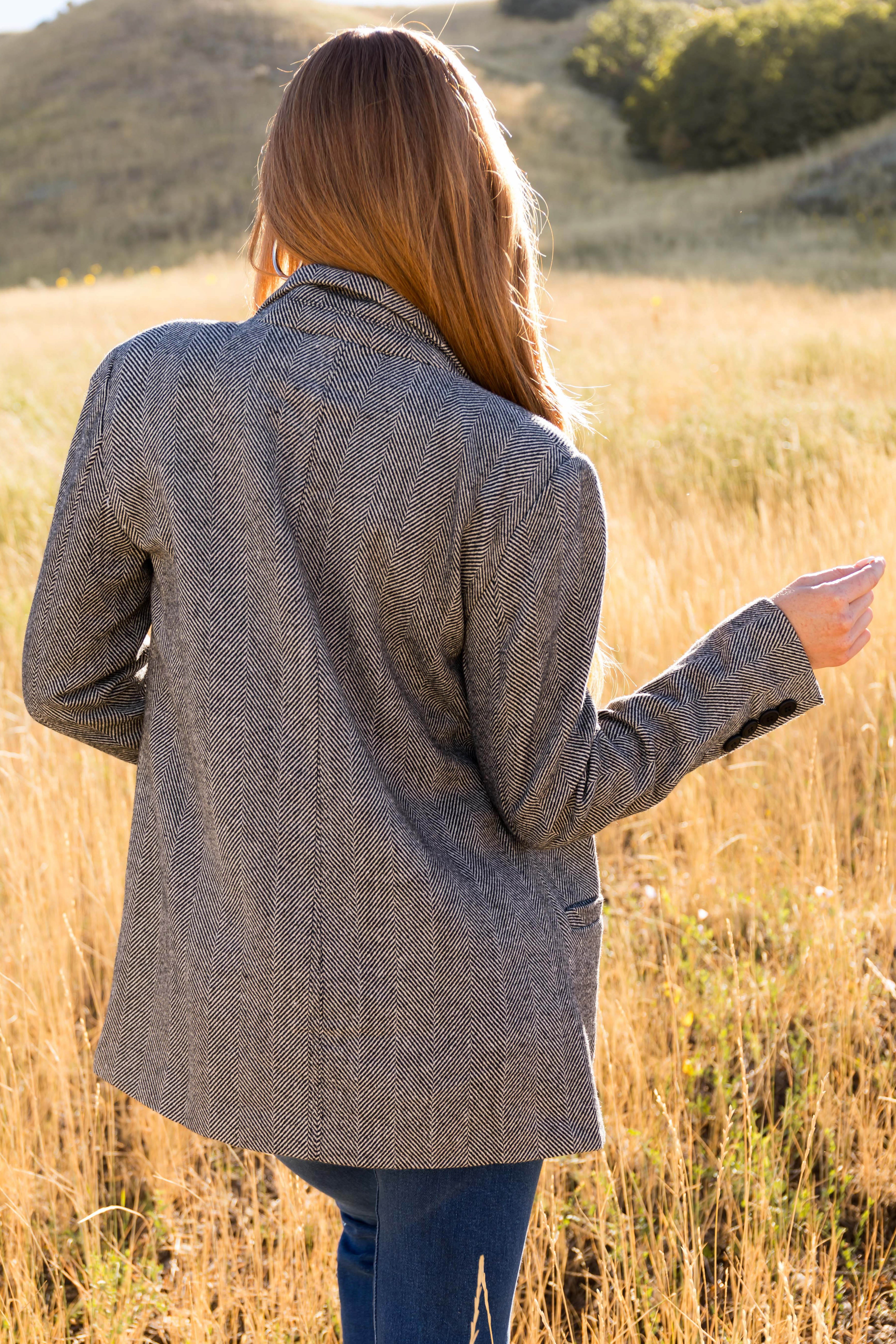 Black and White Herringbone Pattern Blazer