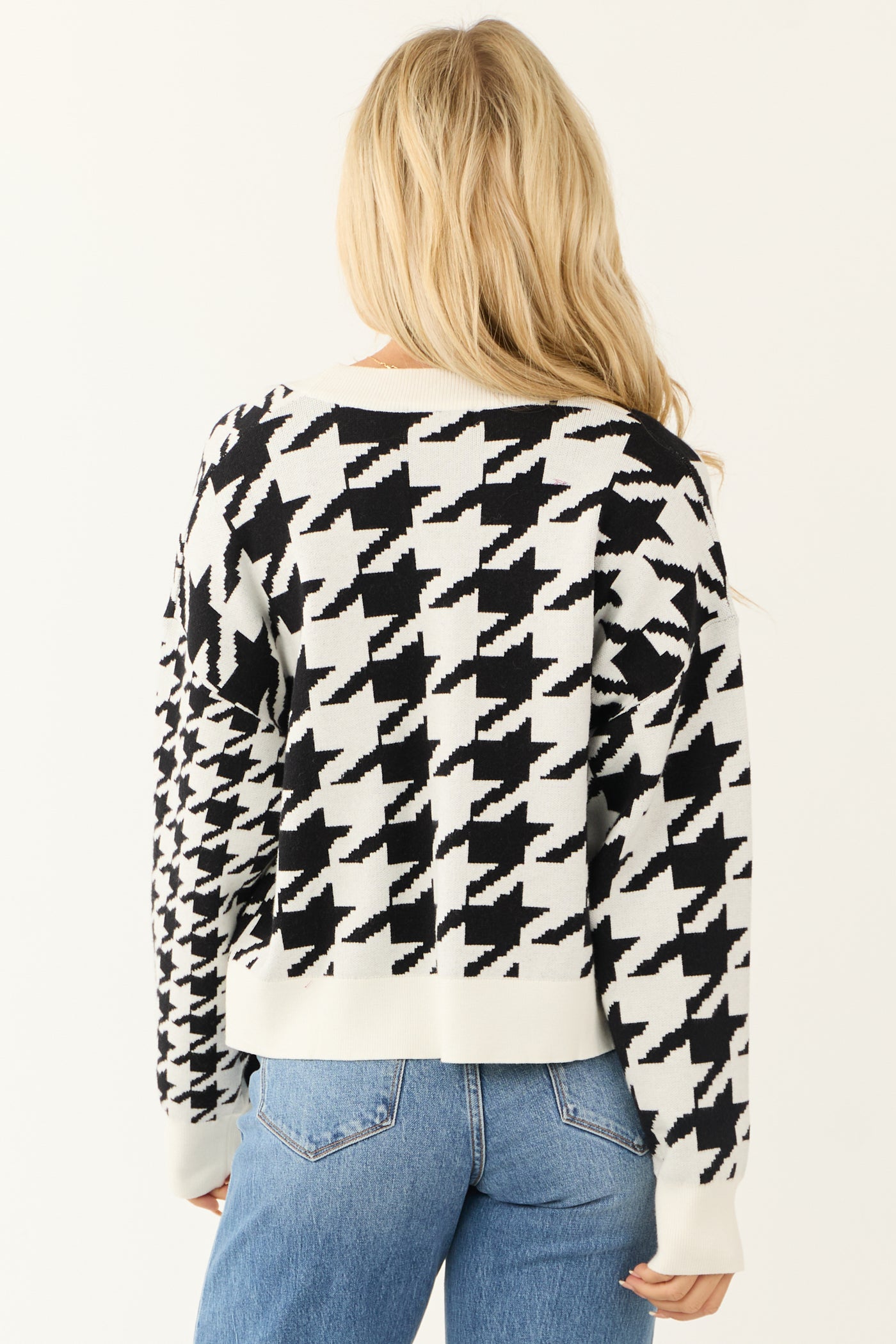 Black and White Houndstooth Button Down Cardigan