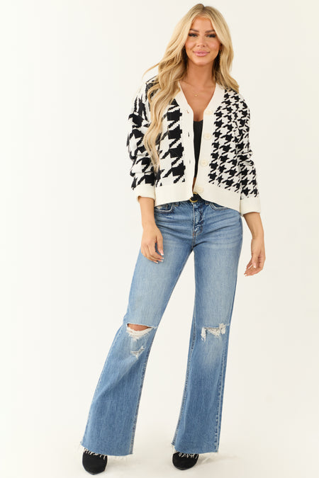 Black and White Houndstooth Button Down Cardigan