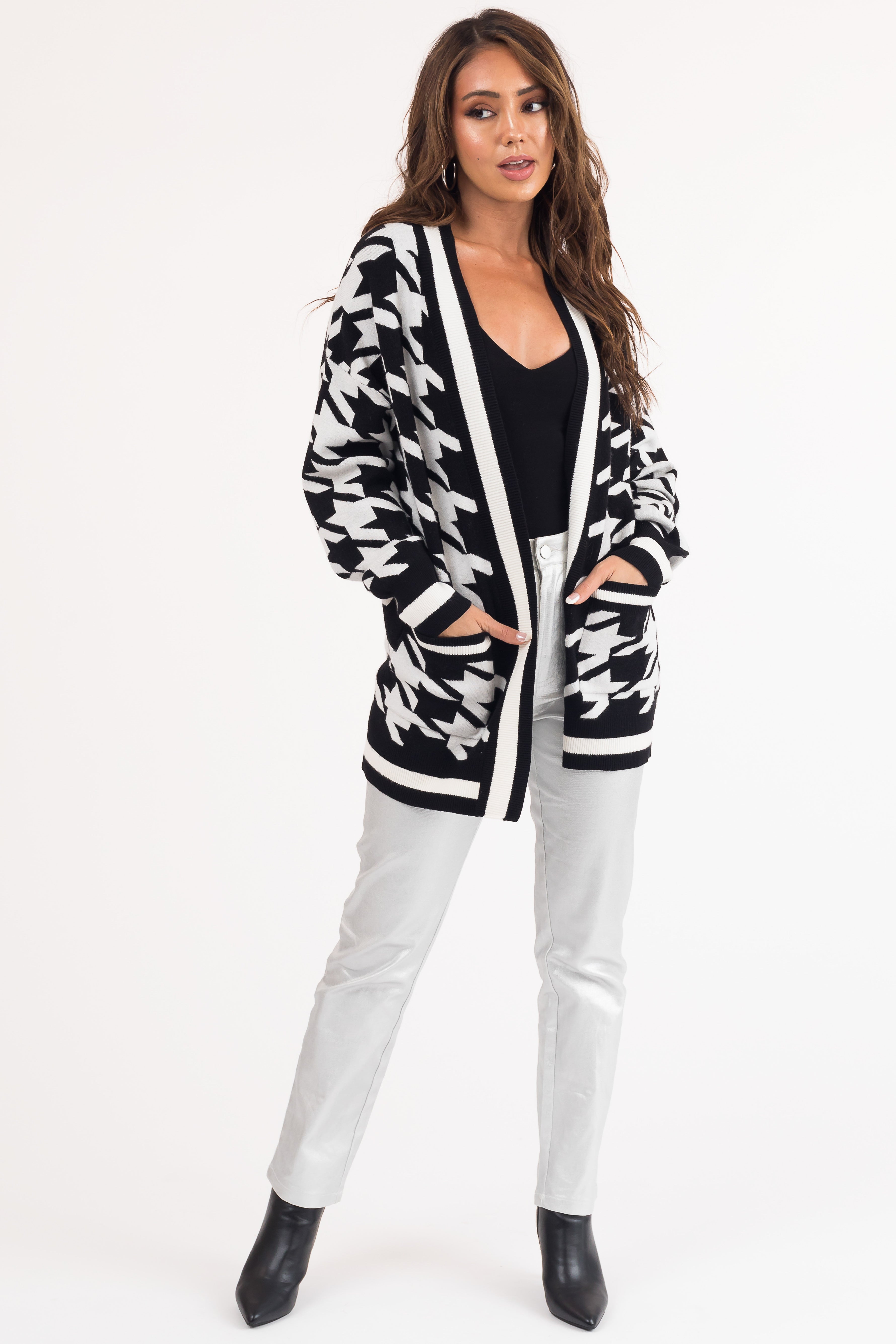 Womens black and white cardigan sale